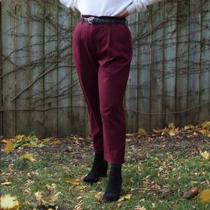 Burgundy Hugh-Waisted Ankle Pant